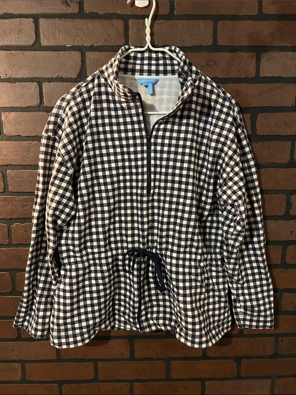 Draper James Black & White Gingham Half-Zip Pullover Raincoat